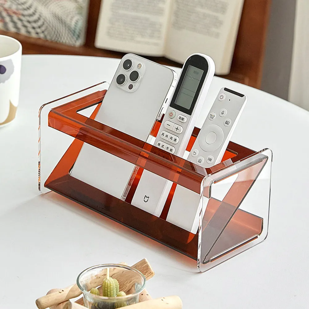 Amber Acrylic Multi-Compartment Remote Organizer Desktop Caddy