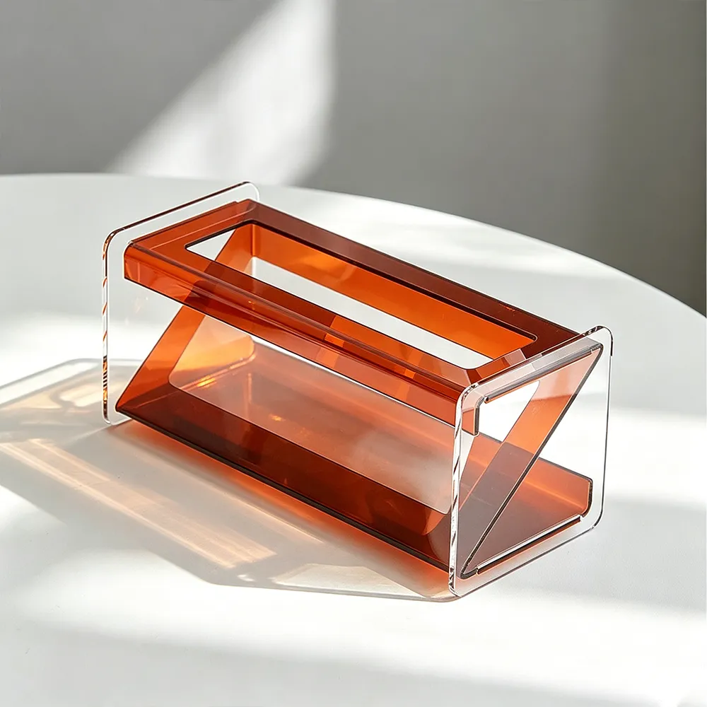 Amber Acrylic Multi-Compartment Remote Organizer Desktop Caddy.