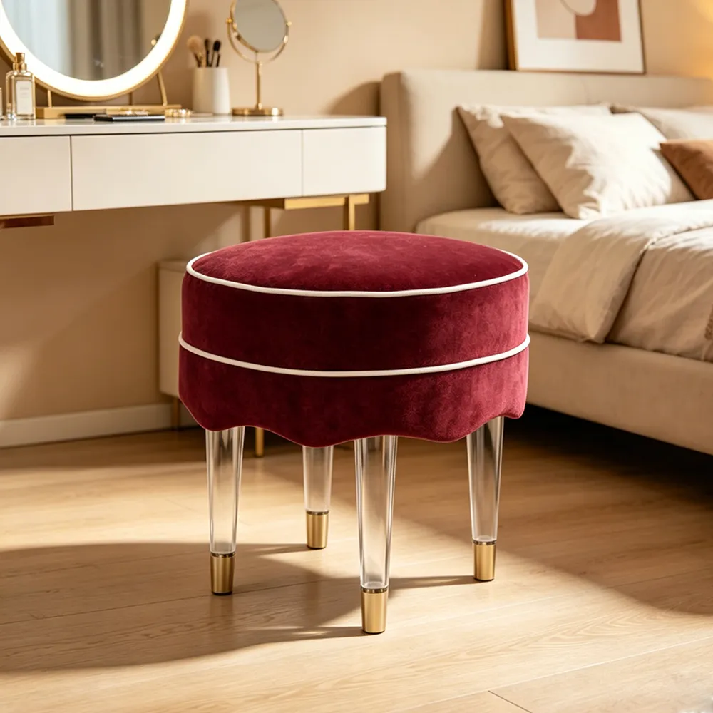 Burgundy Velvet & Acrylic Stool .