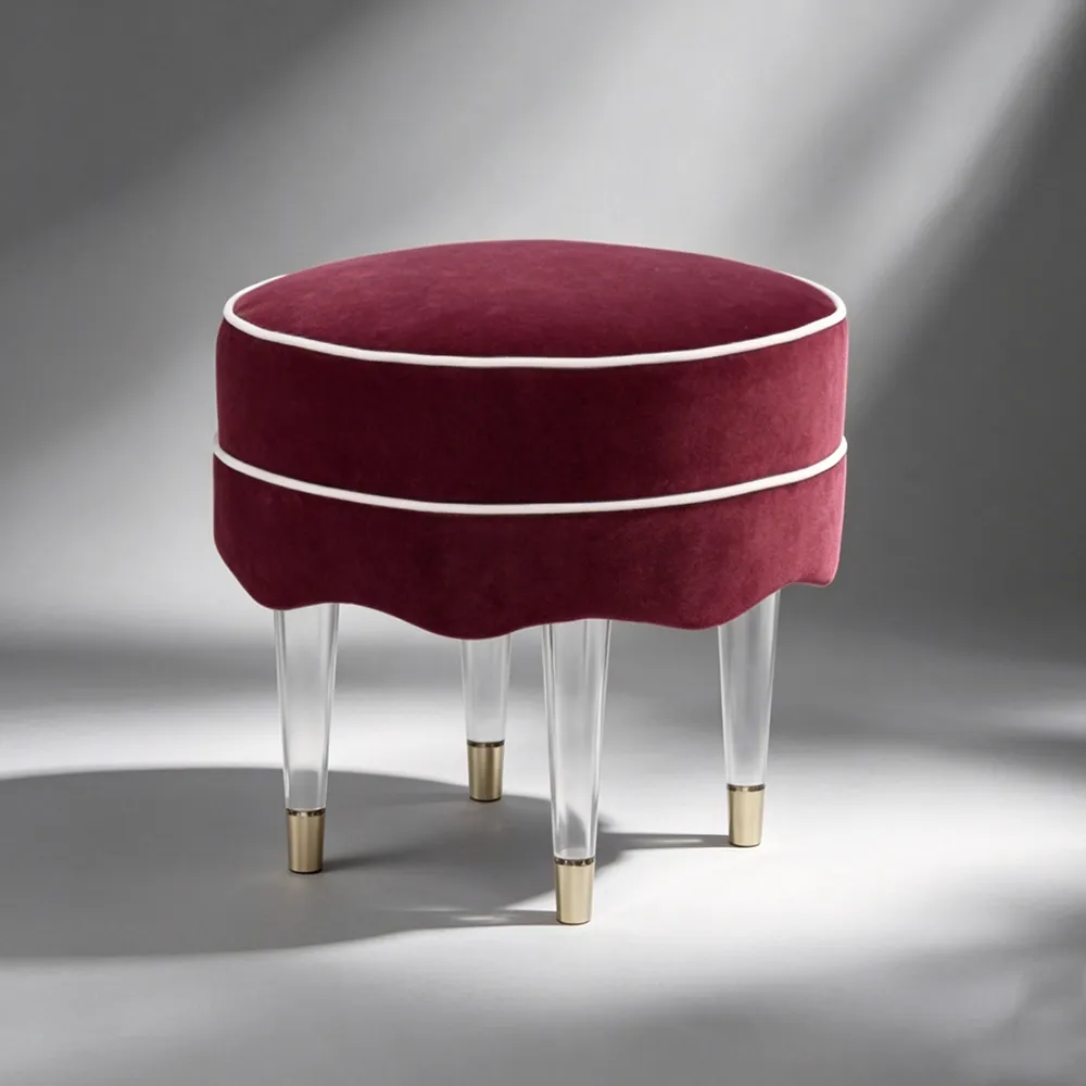Burgundy Velvet & Acrylic Stool