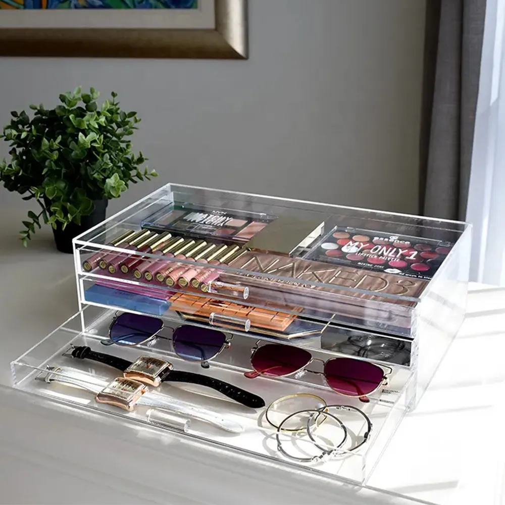 Clear Acrylic 3-Drawer Organizer Makeup, Sunglasses & Accessory Storage Box