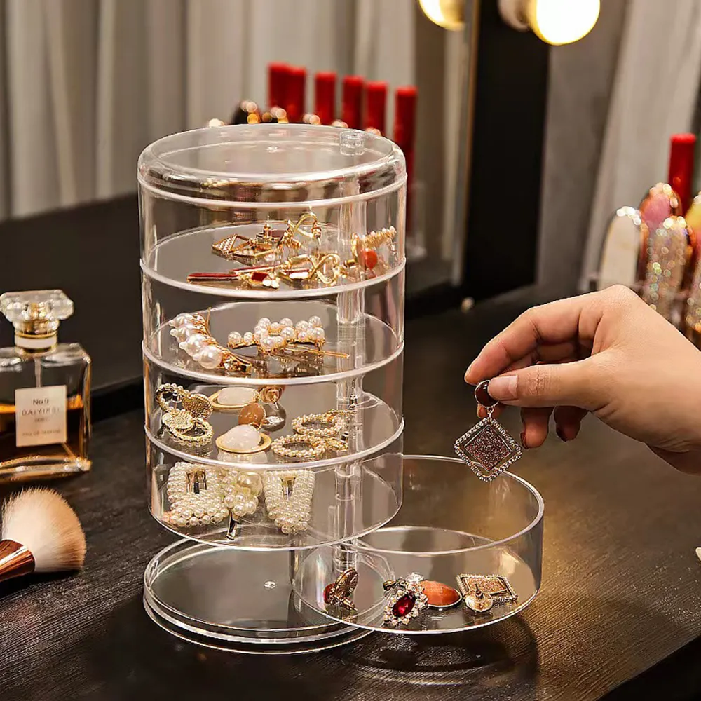 Clear Acrylic Rotating Jewelry Organizer Multi-Tier Accessory Display