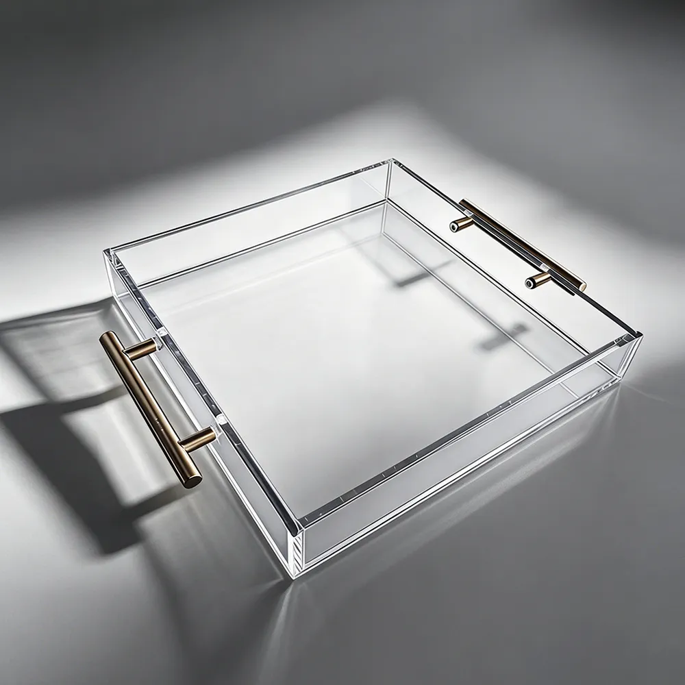 Clear Acrylic Tray with Gold Handles Luxury Desktop Organizer