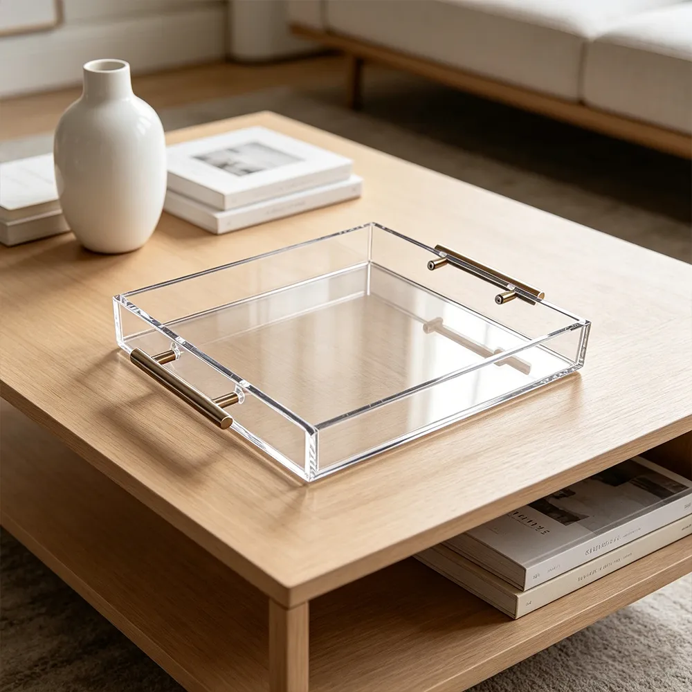 Clear Acrylic Tray with Gold Handles Luxury Desktop Organizer.