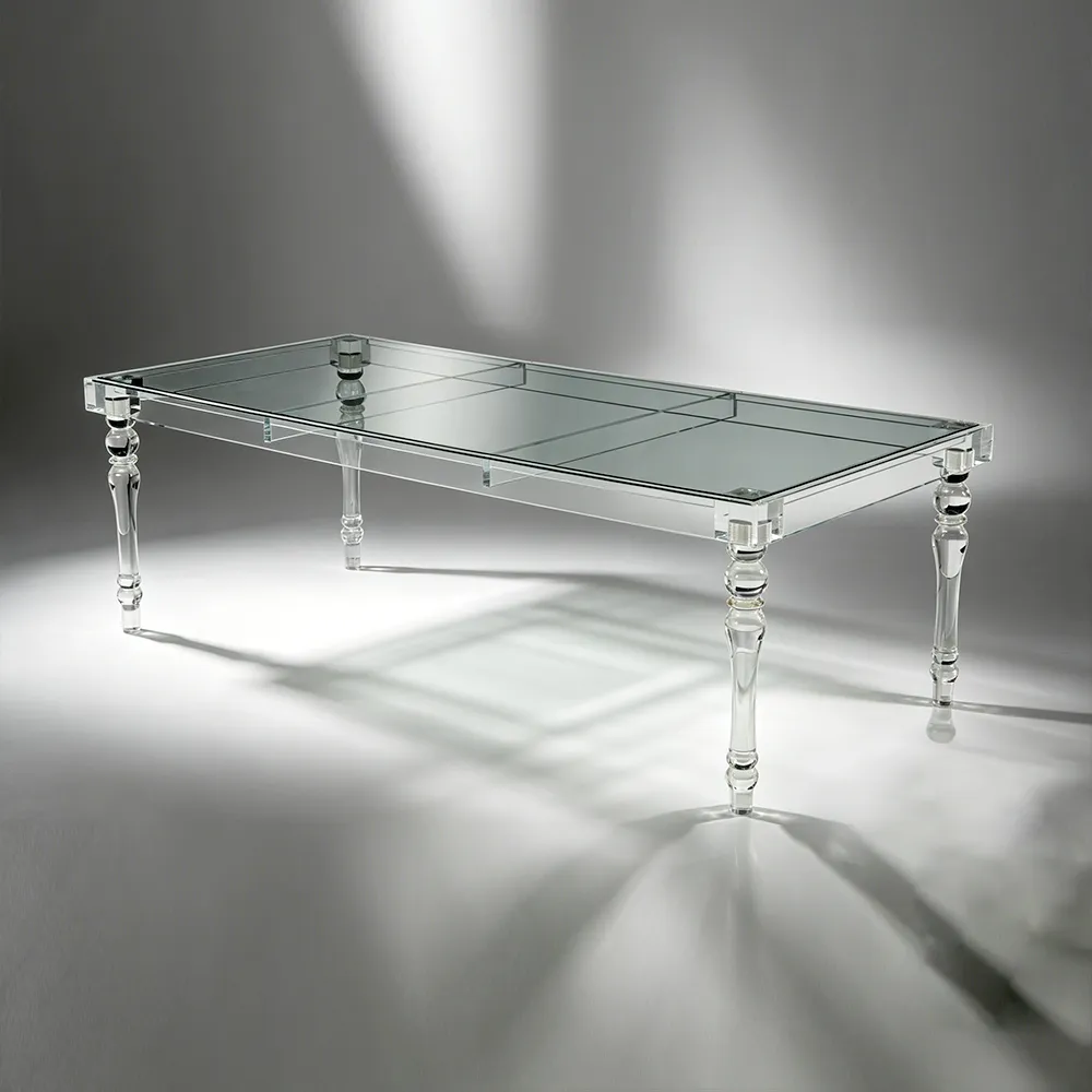Clear Acrylic Turned-Leg Dining Table