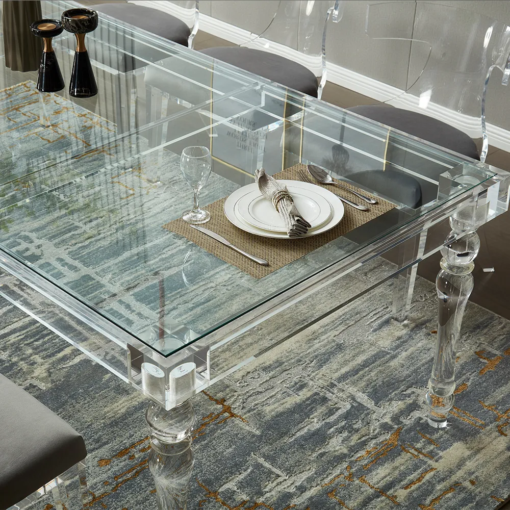 Clear Acrylic Turned-Leg Dining Table.
