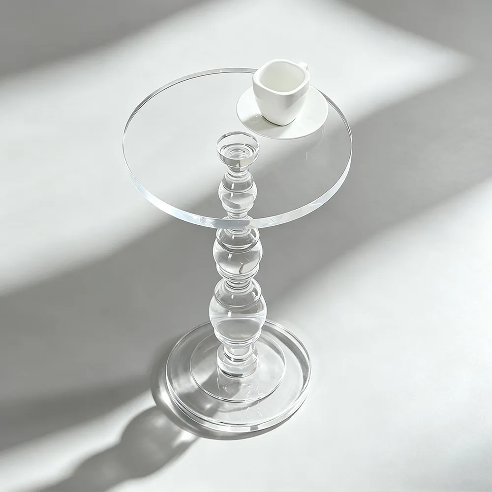 Clear Acrylic Turned Pedestal Side Table