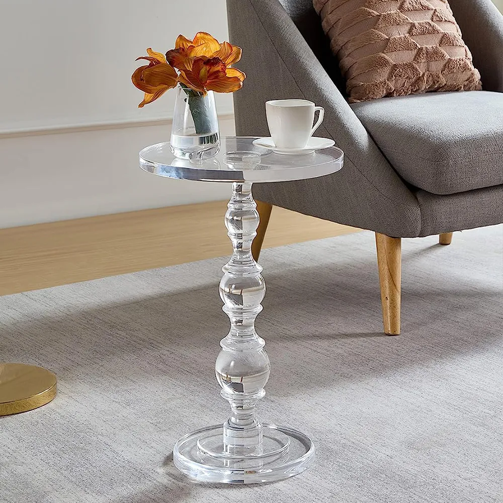 Clear Acrylic Turned Pedestal Side Table2