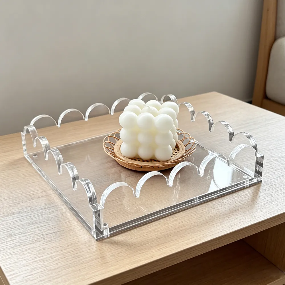 Clear Acrylic Wavy-Edge Tray Luxury Storage Organizer.