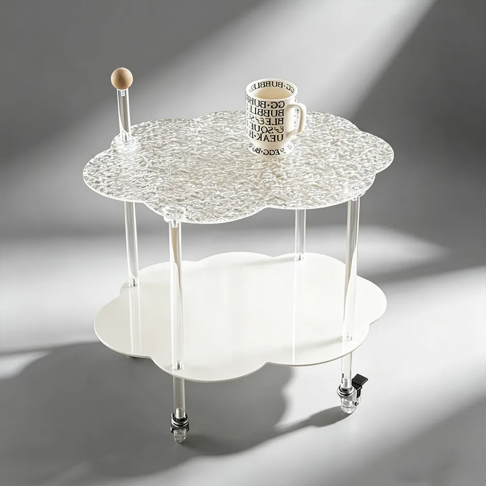 Cloud-Shaped Double-Tier Acrylic Side Table Water-Ripple Serving Cart