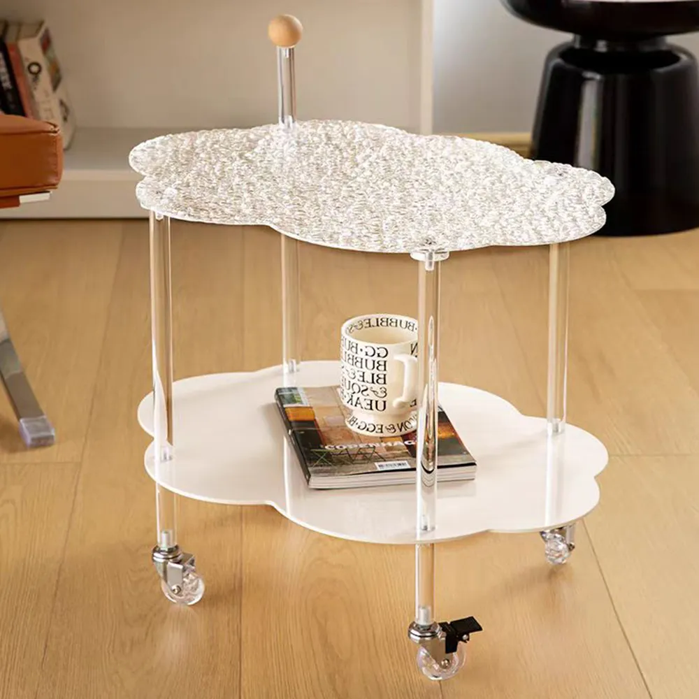 Cloud-Shaped Double-Tier Acrylic Side Table Water-Ripple Serving Cart.