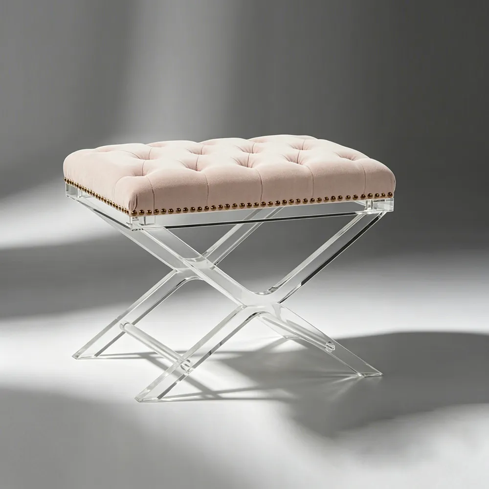 Luxury Pink Velvet & Acrylic Stool