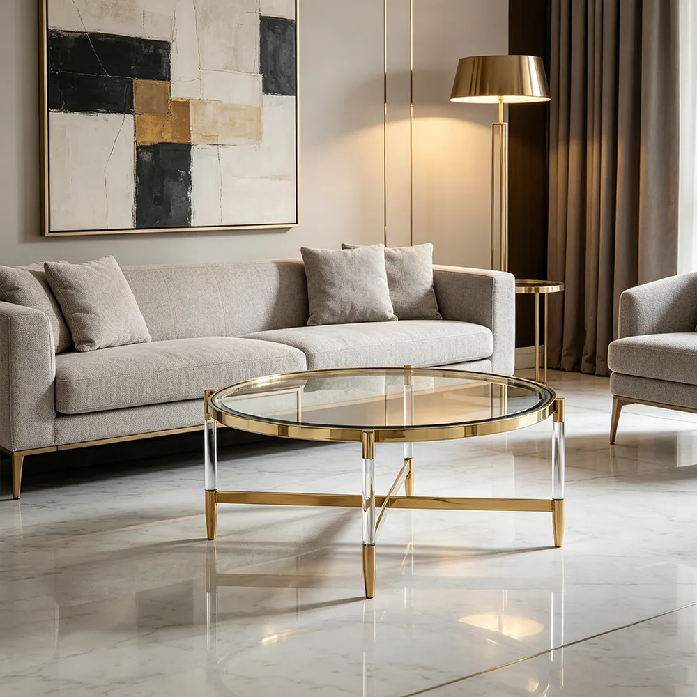Luxury Round Acrylic & Gold Coffee Table2
