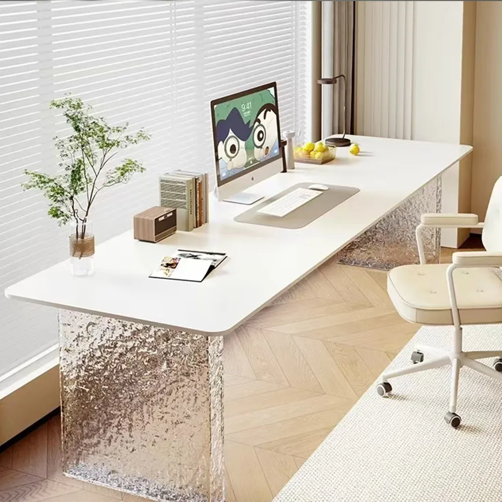 White Dining Table with Water-Ripple Acrylic Legs.