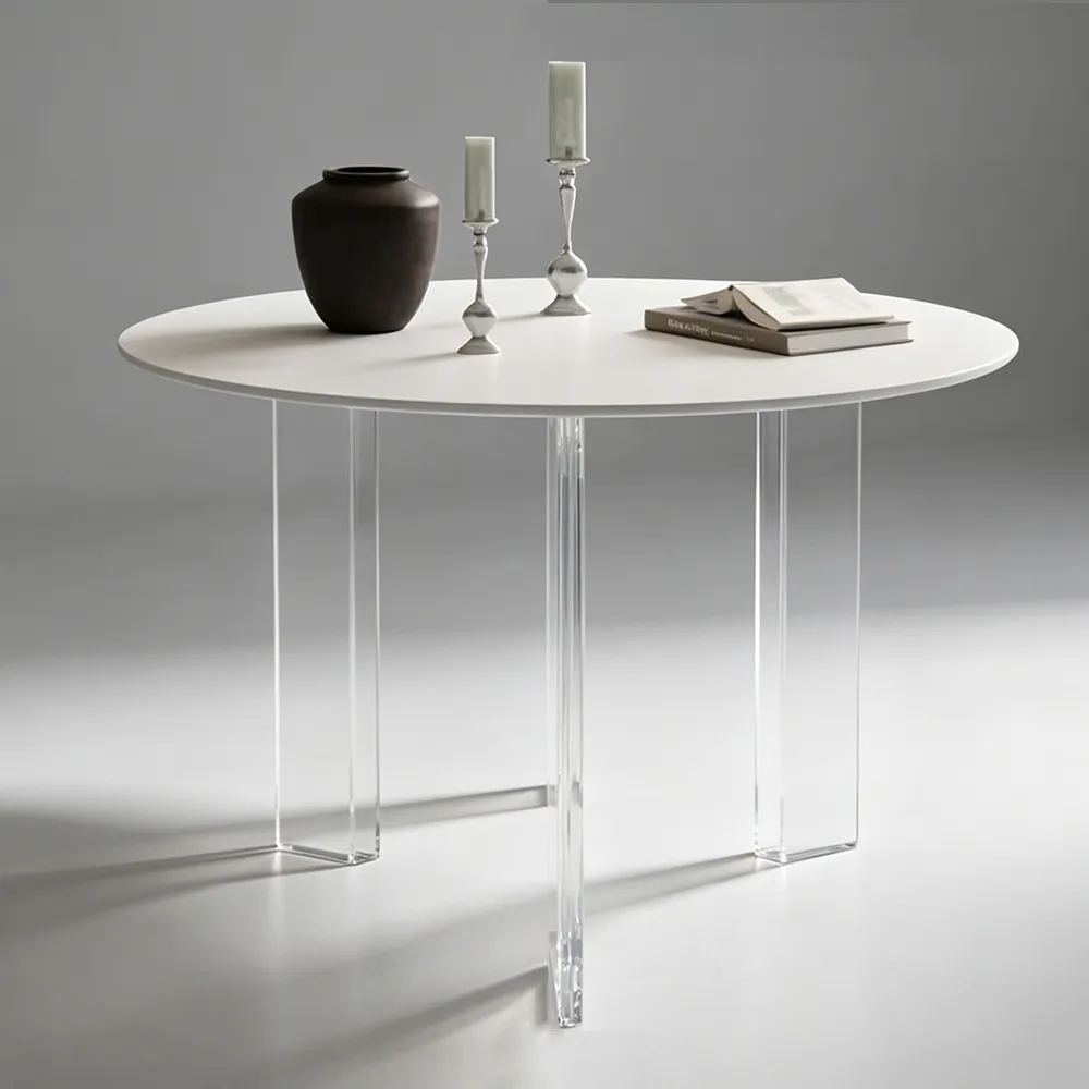 White Round Acrylic Dining Table Minimalist Floating Table
