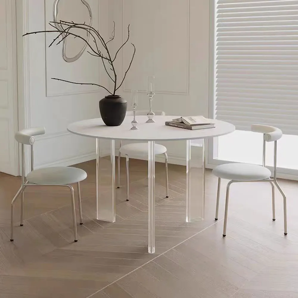 White Round Acrylic Dining Table Minimalist Floating Table.