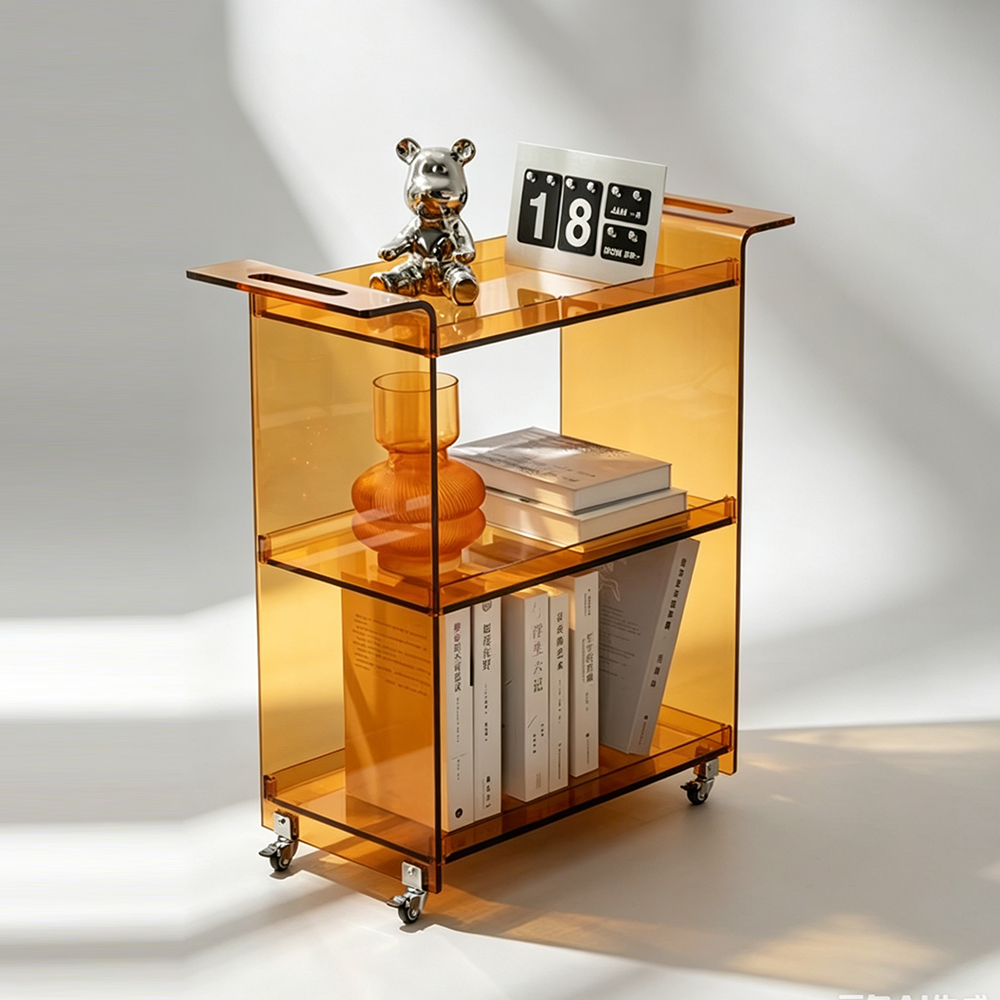 Amber Acrylic 3-Tier Rolling Cart