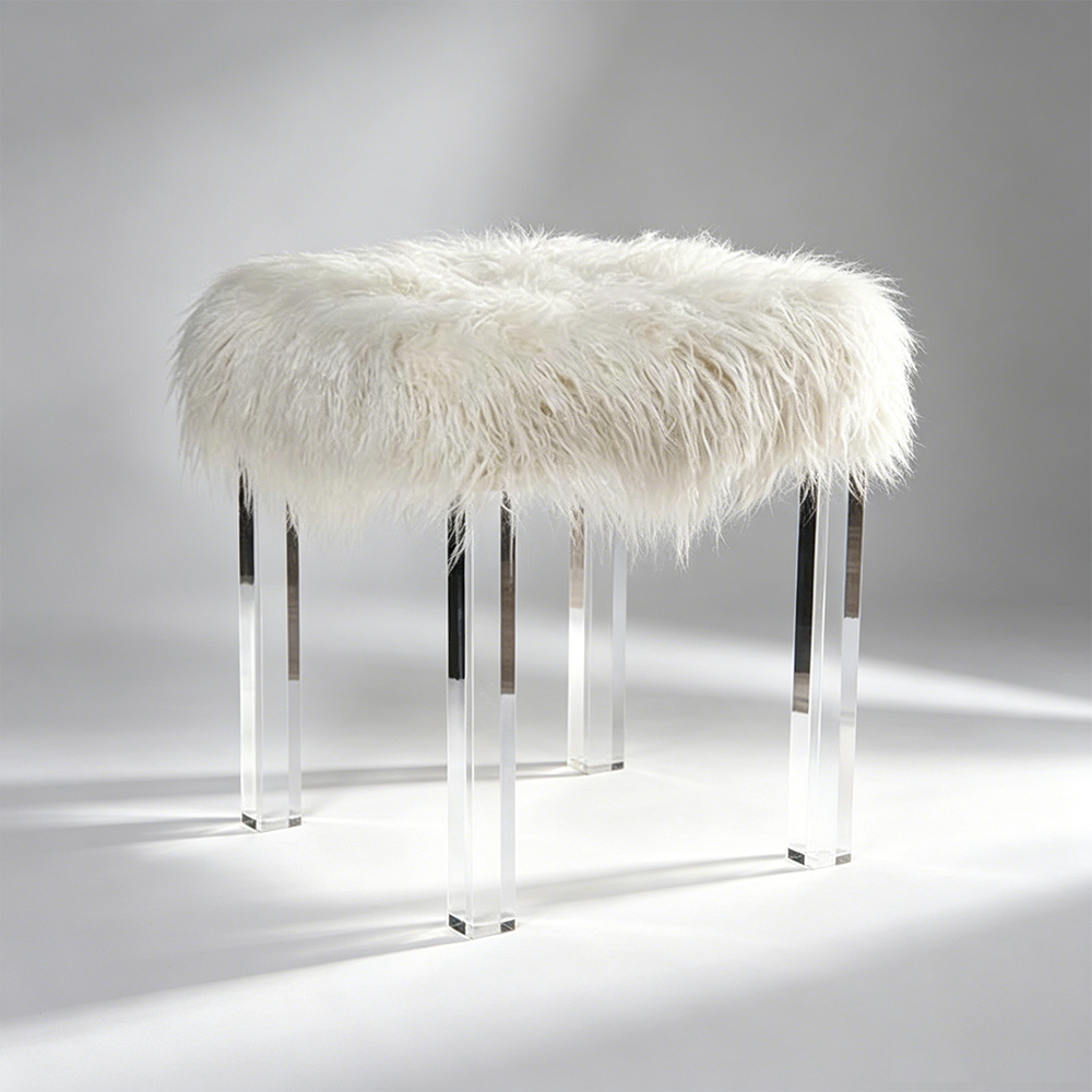 White Faux Fur Acrylic Leg Stool