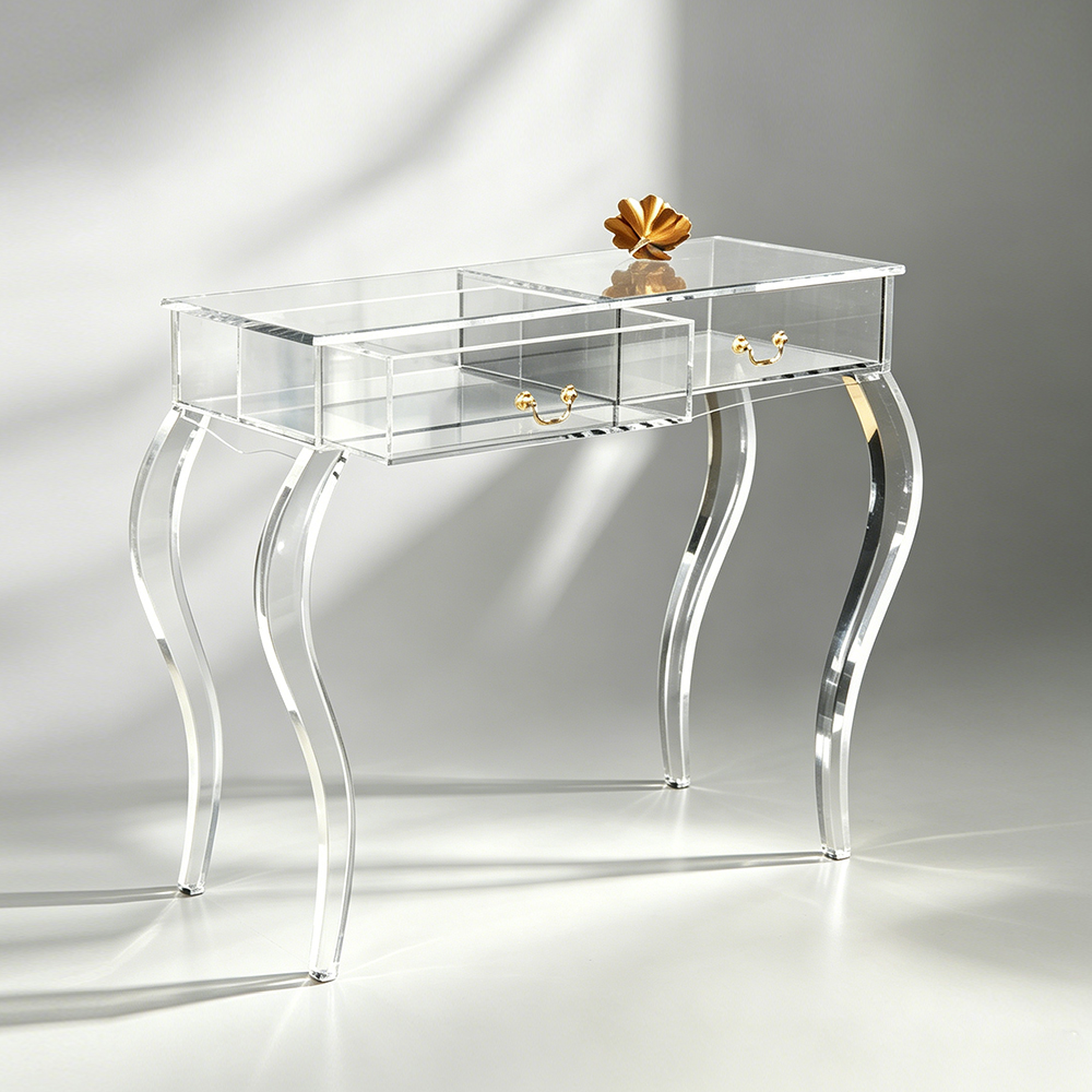 Clear Acrylic French Curved Leg Vanity Desk