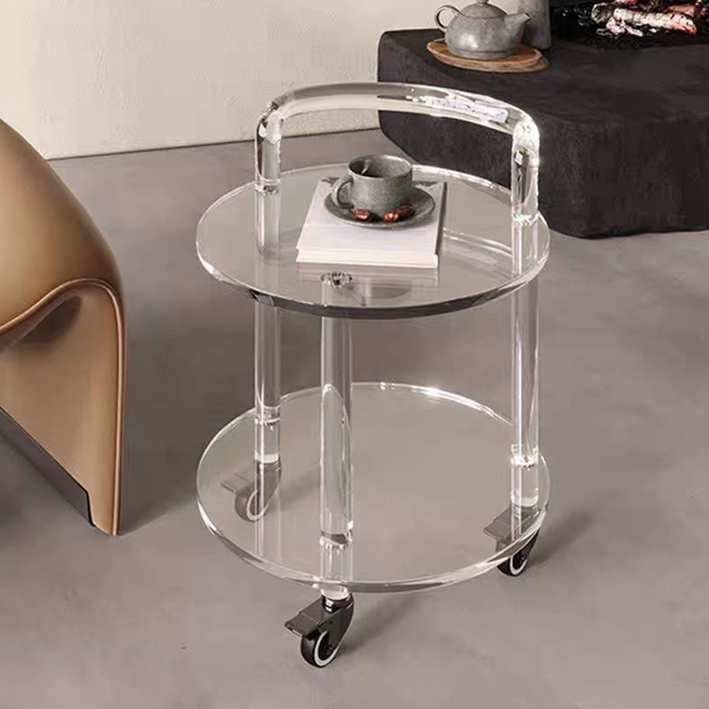 Clear Acrylic 2-Tier Round Bar Cart