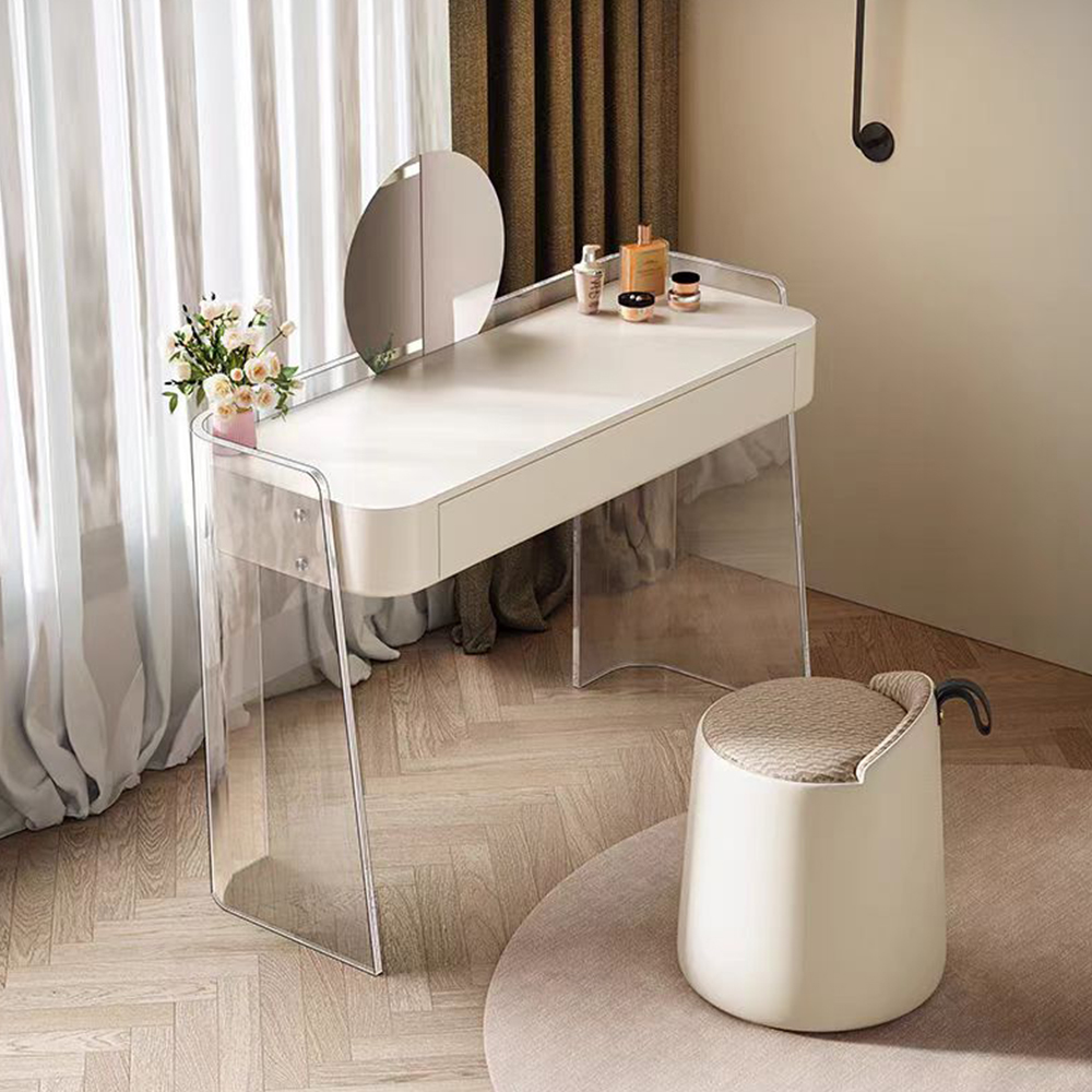 Modern Minimalist Bedroom Makeup Desk with Mirror, Clear Acrylic Leg Dressing Table, Factory Custom Wholesale