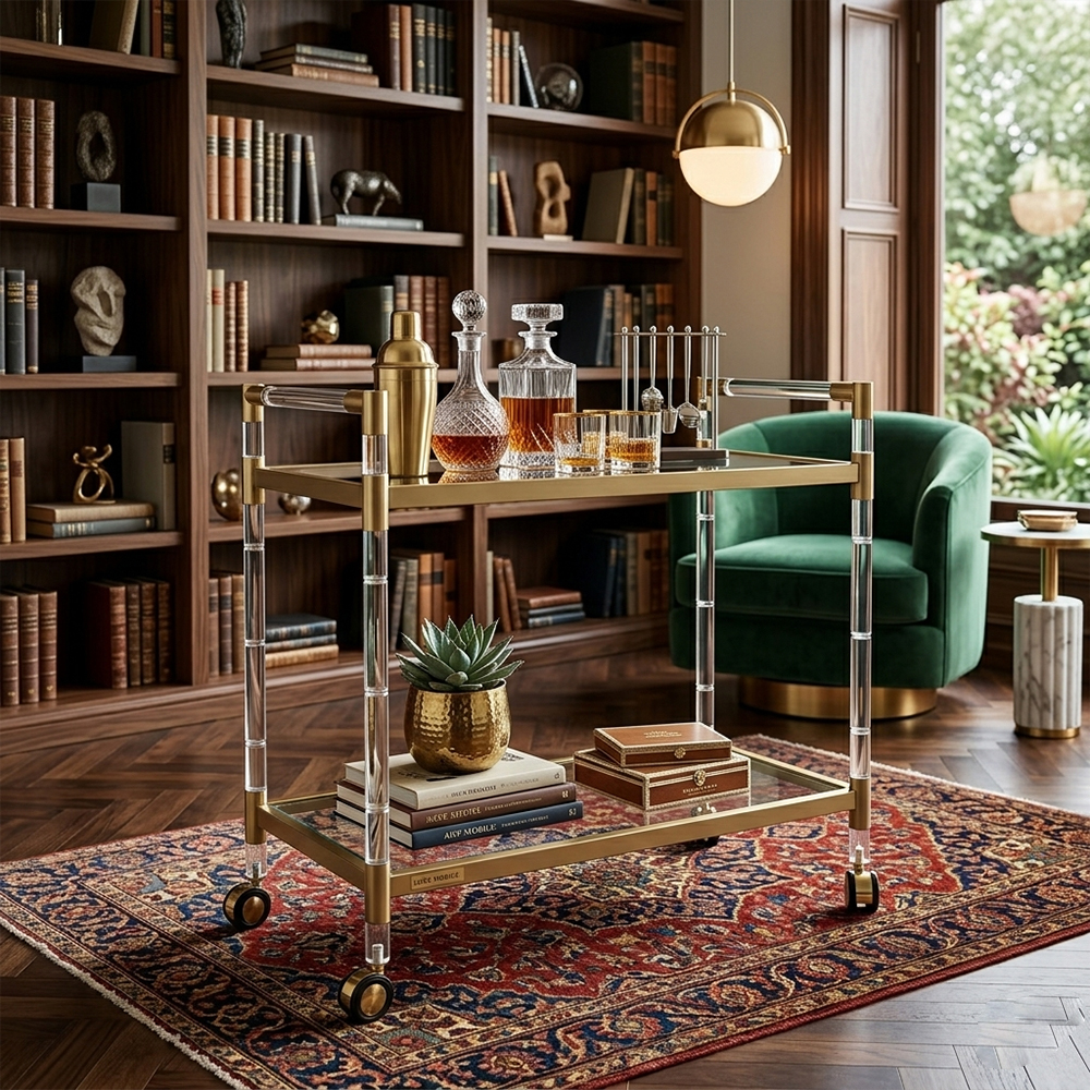 Gold Acrylic Bamboo Bar Cart
