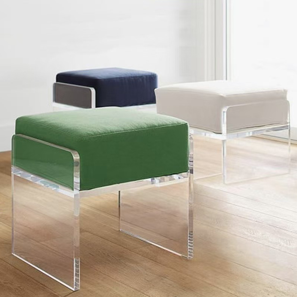 Light Grey Leather Acrylic U-Leg Stool