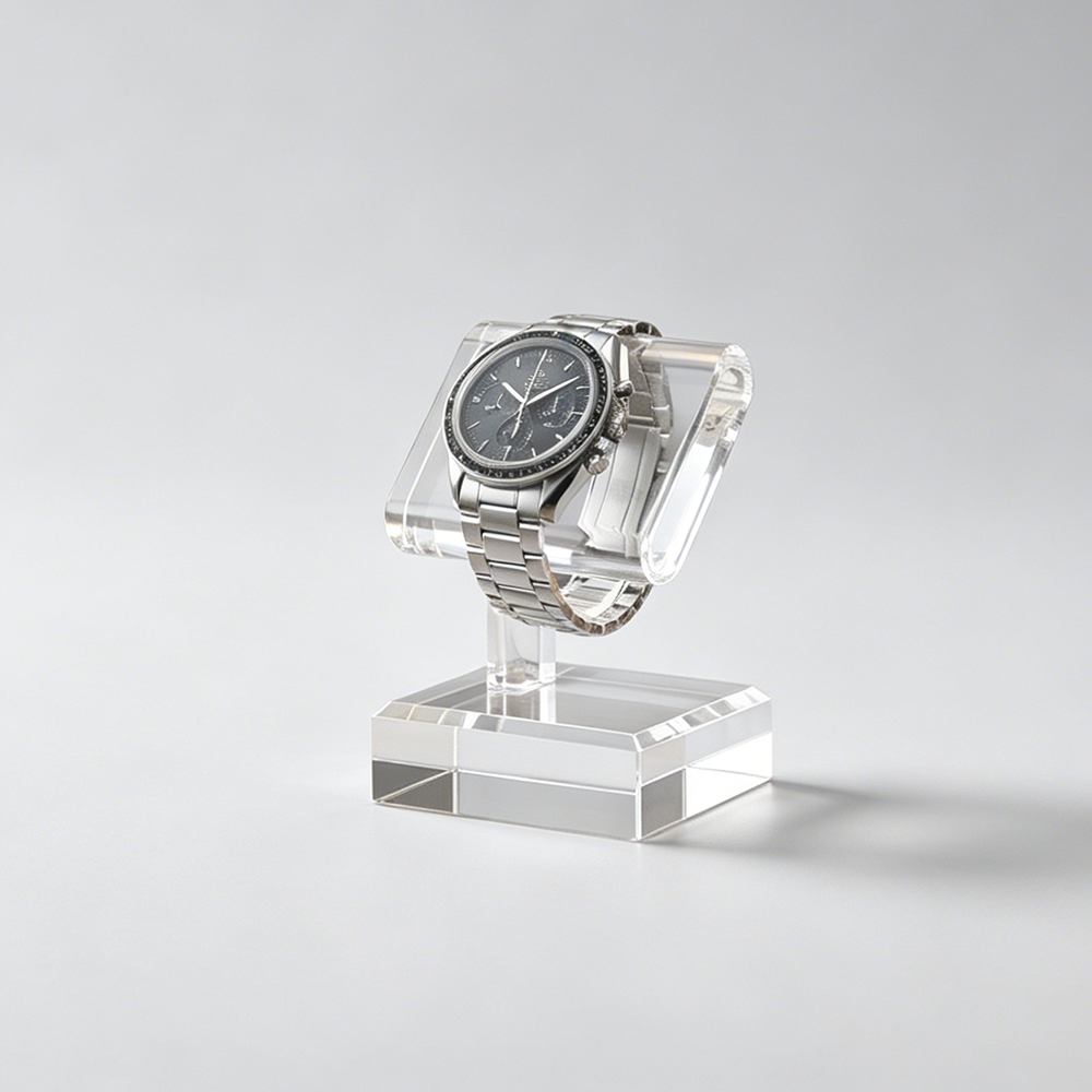 C-Shaped Clear Acrylic Single Watch Stand | Custom Wholesale Luxury Timepiece Holder