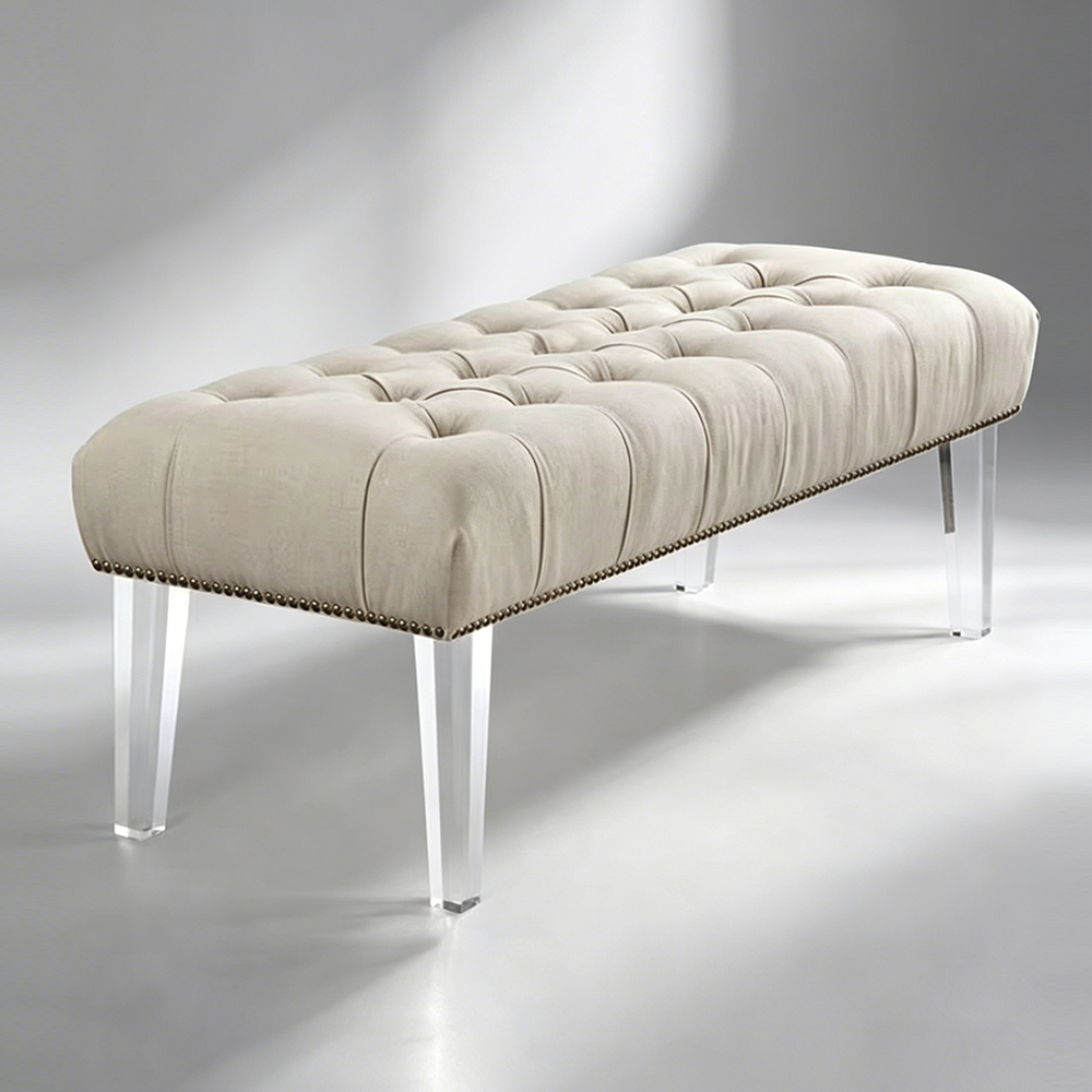 Modern Luxury Clear Acrylic End-of-Bed Bench, Entryway Ottoman, Factory Custom Wholesale