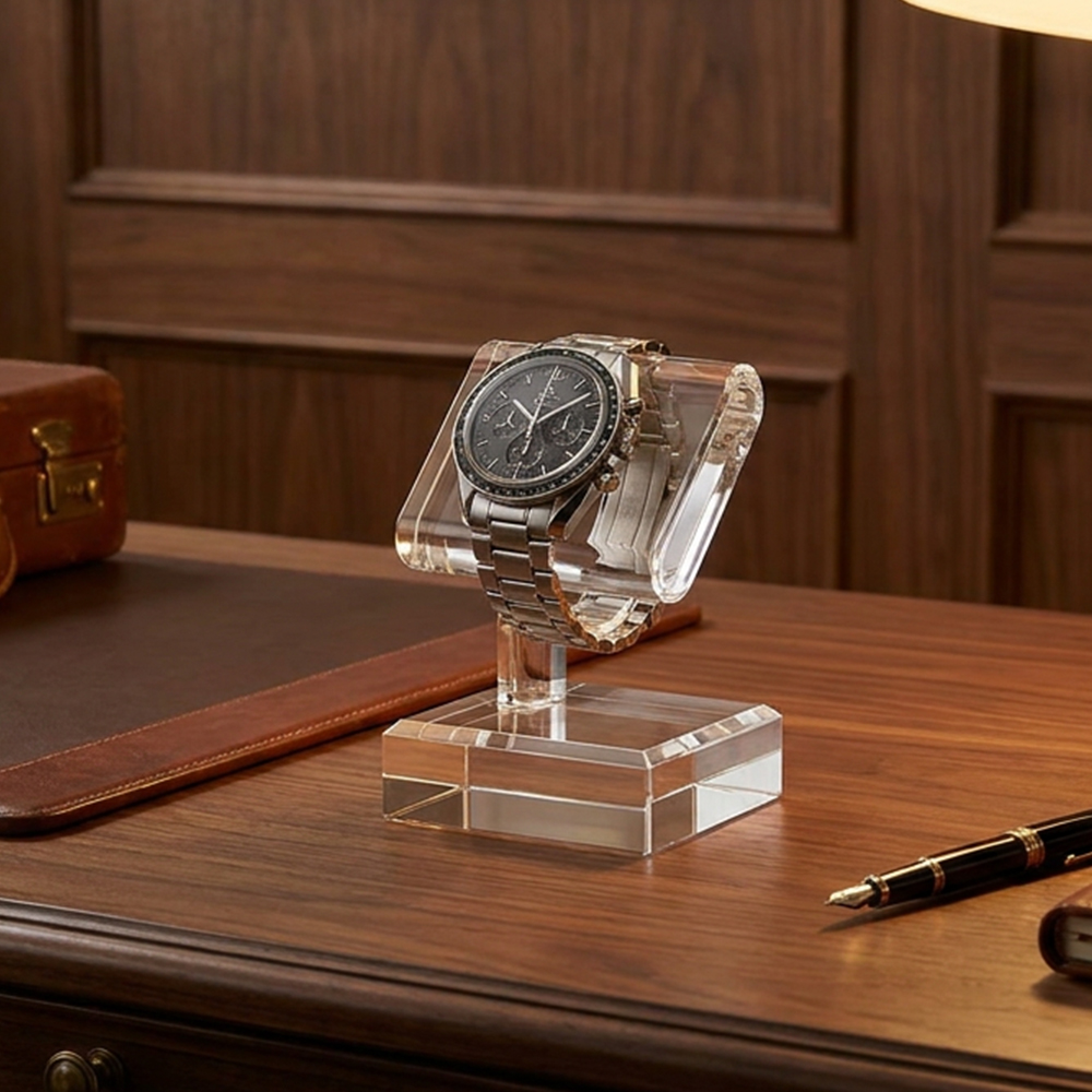 C-Shaped Clear Acrylic Single Watch Stand | Custom Wholesale Luxury Timepiece Holder