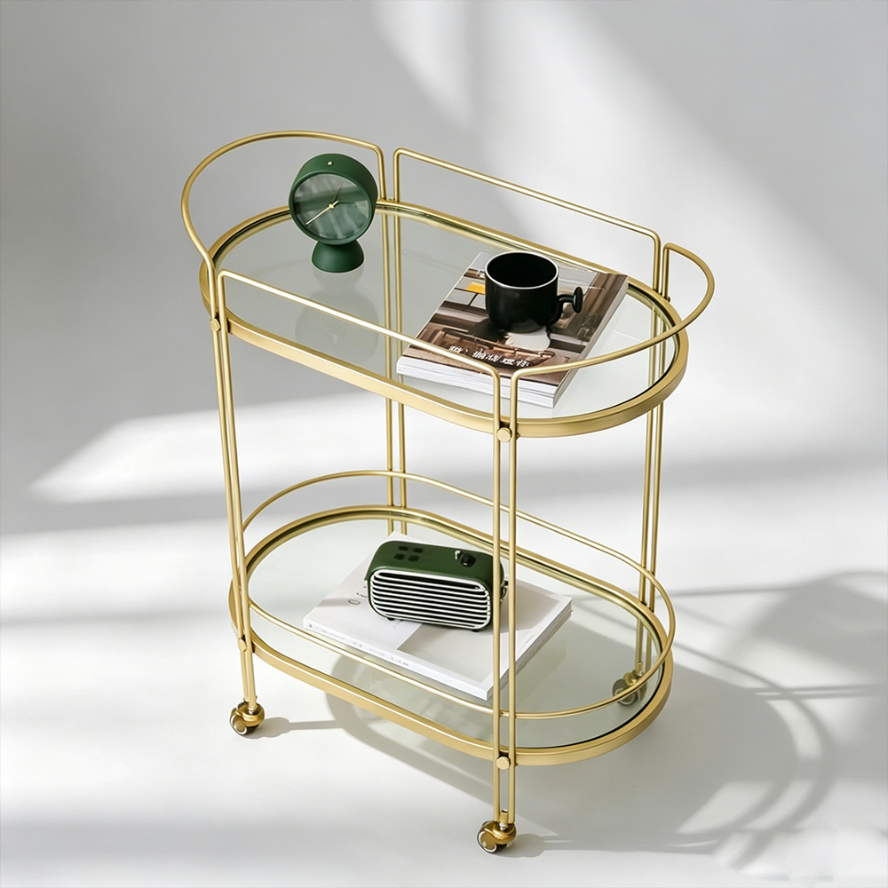 Luxury 2-Tier Serving Trolley, Living Room Rolling Cart, Acrylic Custom Version, Factory Wholesale