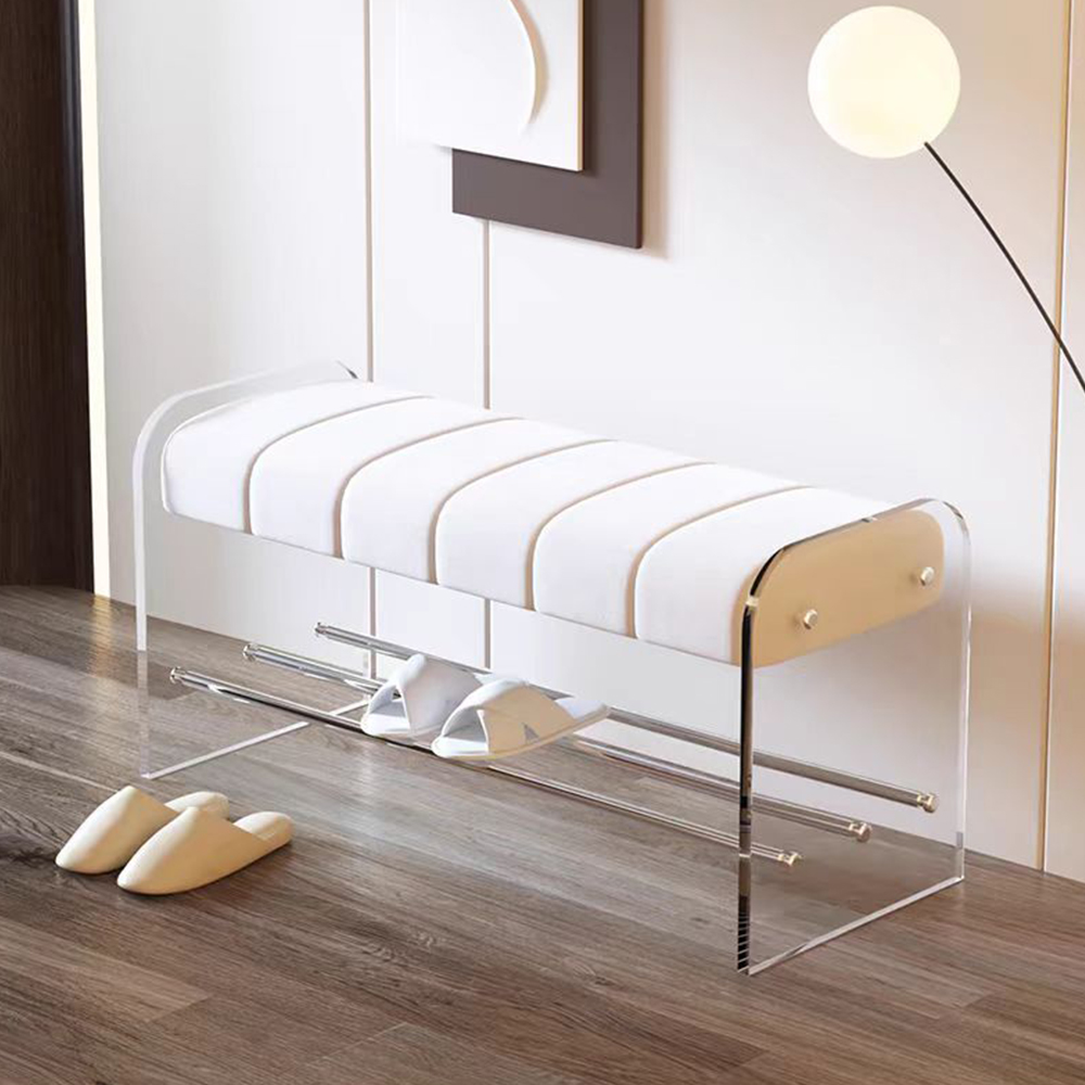 Modern Luxury Clear Acrylic Shoe Bench with Rack, Home Storage Ottoman, Factory Custom Wholesale