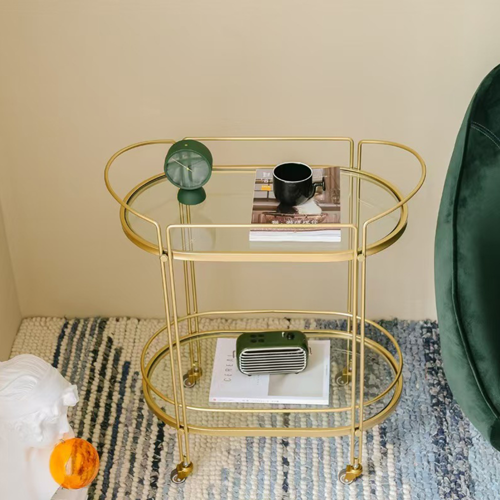 Gold Glass Oval Bar Cart