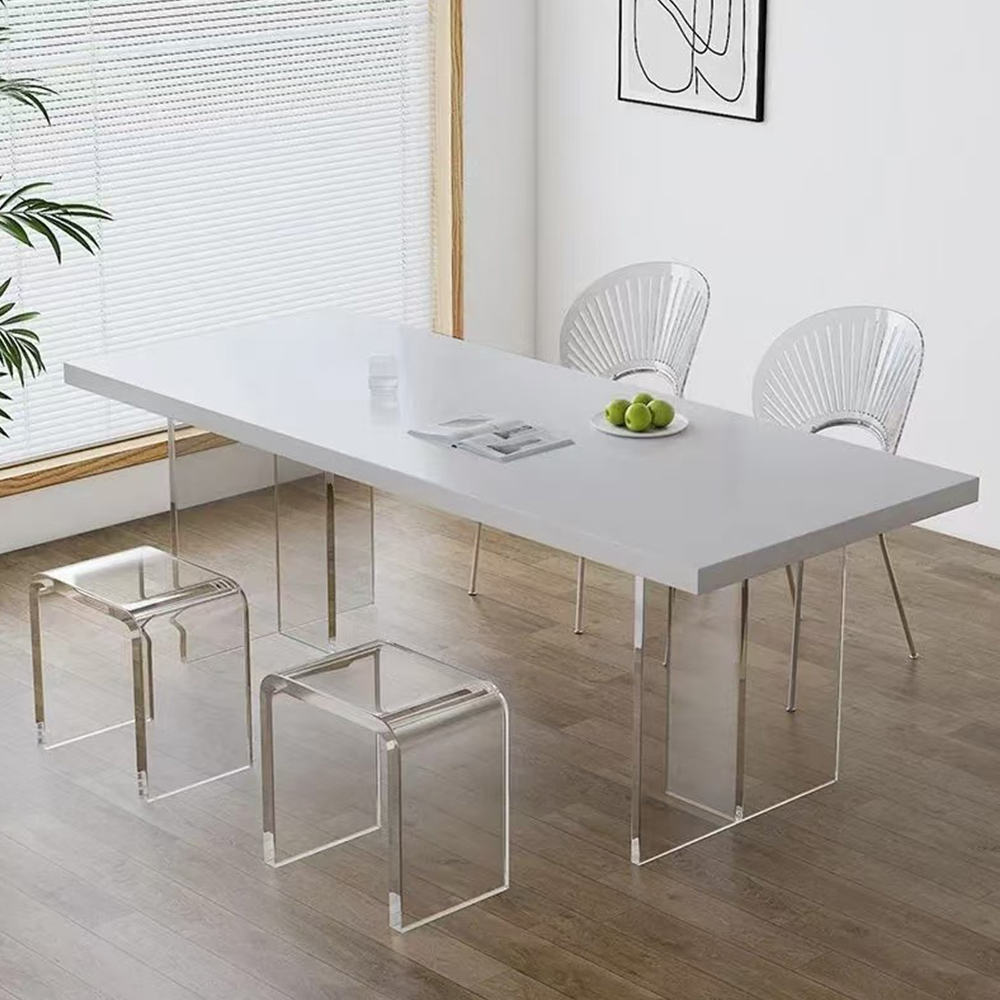 Modern Minimalist Clear Acrylic Leg Rectangular Dining Table, Home Office Conference Desk, Factory Custom Wholesale