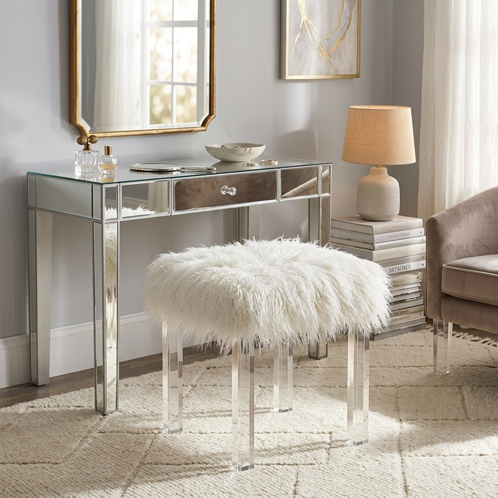 White Faux Fur Acrylic Leg Stool