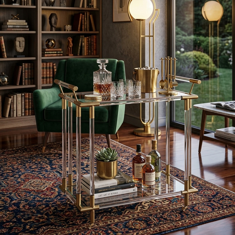 Gold Acrylic 2-Tier Bar Cart