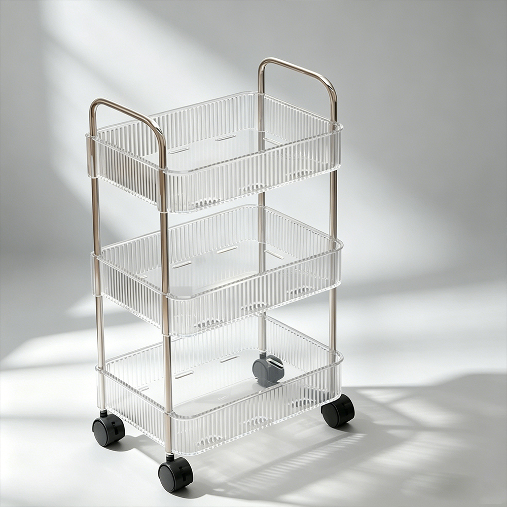 Minimalist Acrylic Organizer Trolley, Bathroom Kitchen Storage Cart, Factory Custom Wholesale