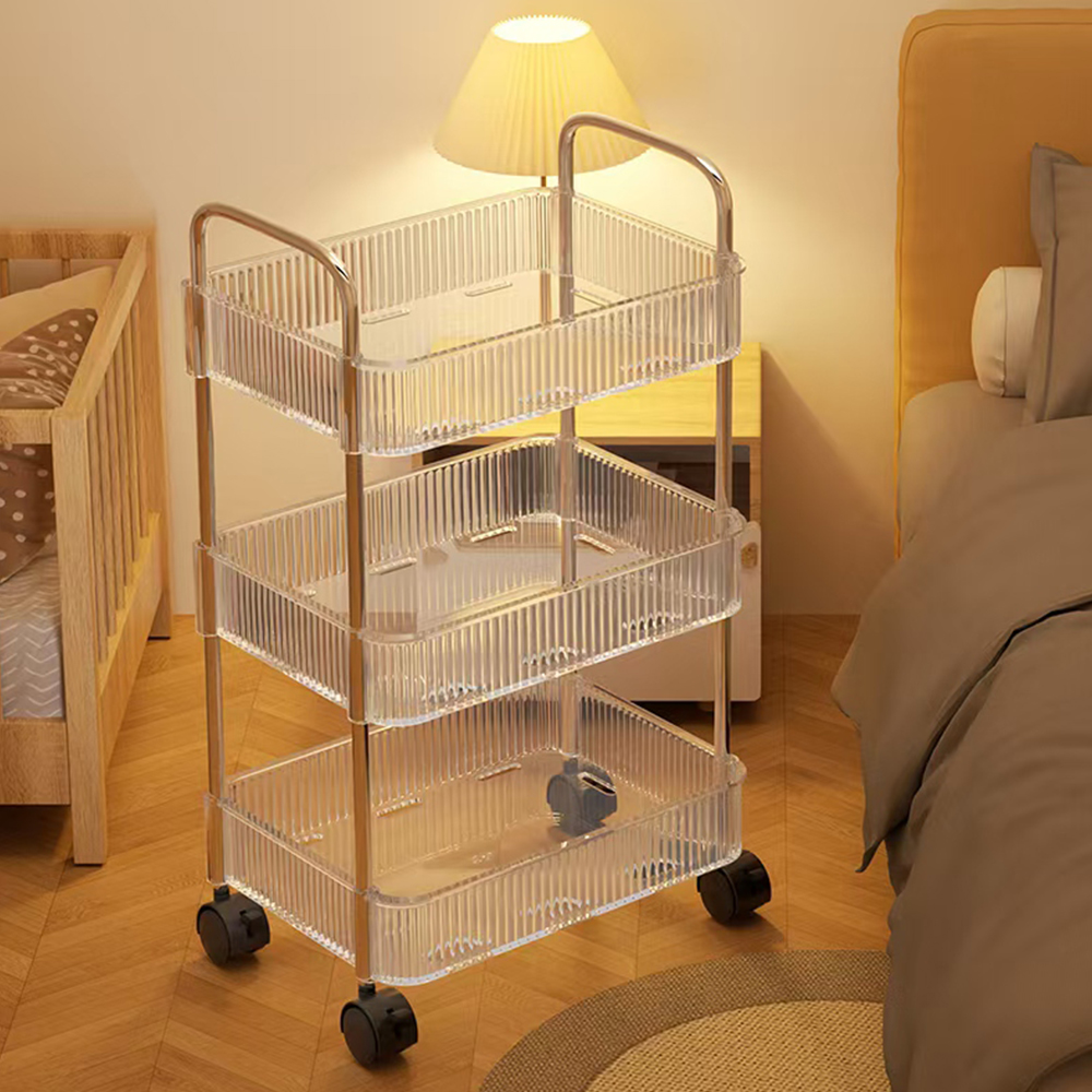 Clear Fluted Acrylic 3-Tier Rolling Cart