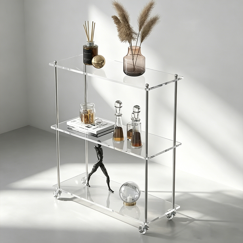 Minimalist Acrylic Organizer Trolley, Bathroom Kitchen Storage Cart, Factory Custom Wholesale