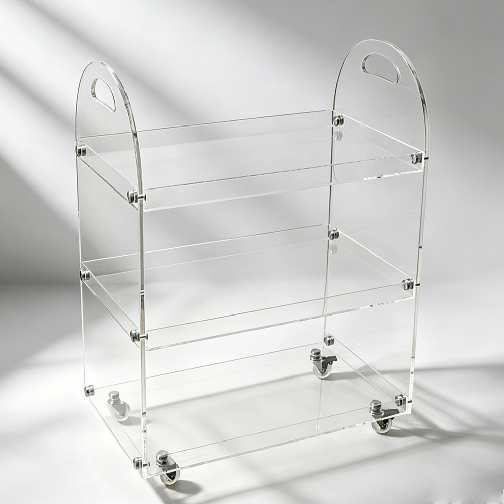Clear Acrylic 3-Tier Rolling Cart