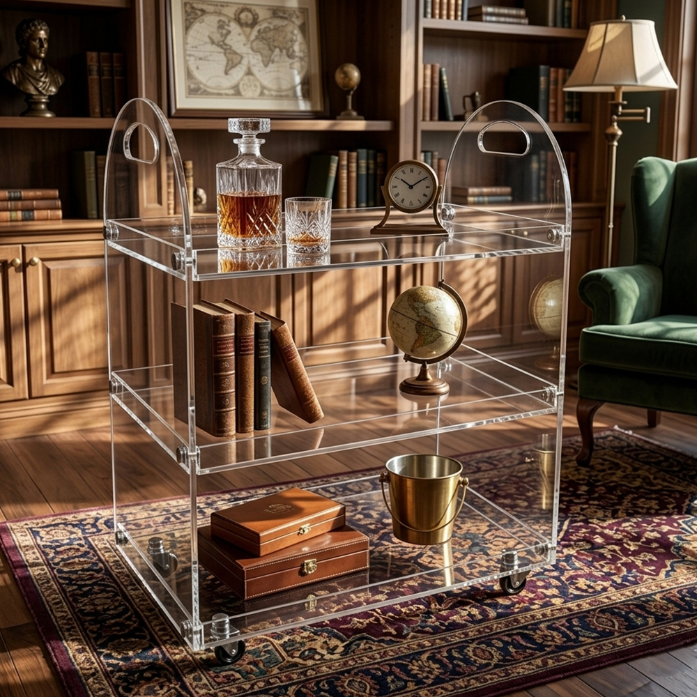 Clear Acrylic 3-Tier Rolling Cart