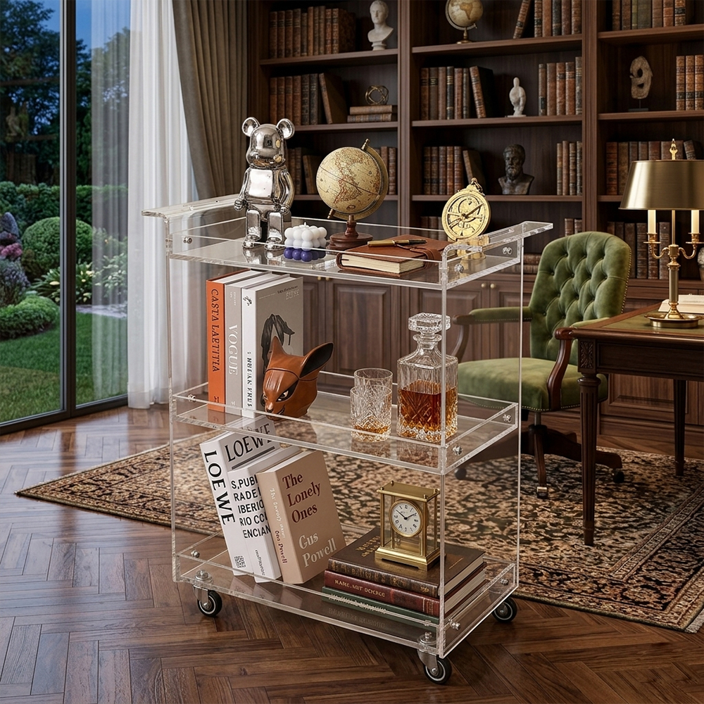 Amber Acrylic 3-Tier Rolling Cart