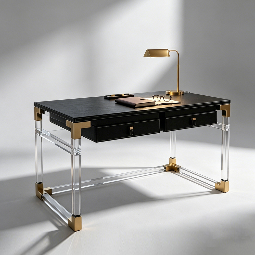 Black Leather Top Acrylic Leg Desk