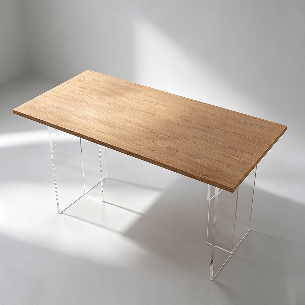 Modern Wabi-Sabi Clear Acrylic Leg Solid Wood Dining Table, Home Office Desk, Factory Custom Wholesale