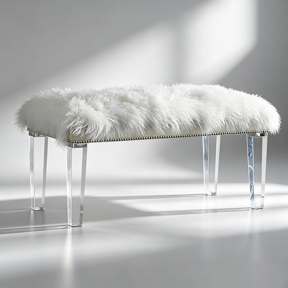 Modern Luxury Clear Acrylic Entryway Bench, Bedroom End-of-Bed Bench, Factory Custom Wholesale