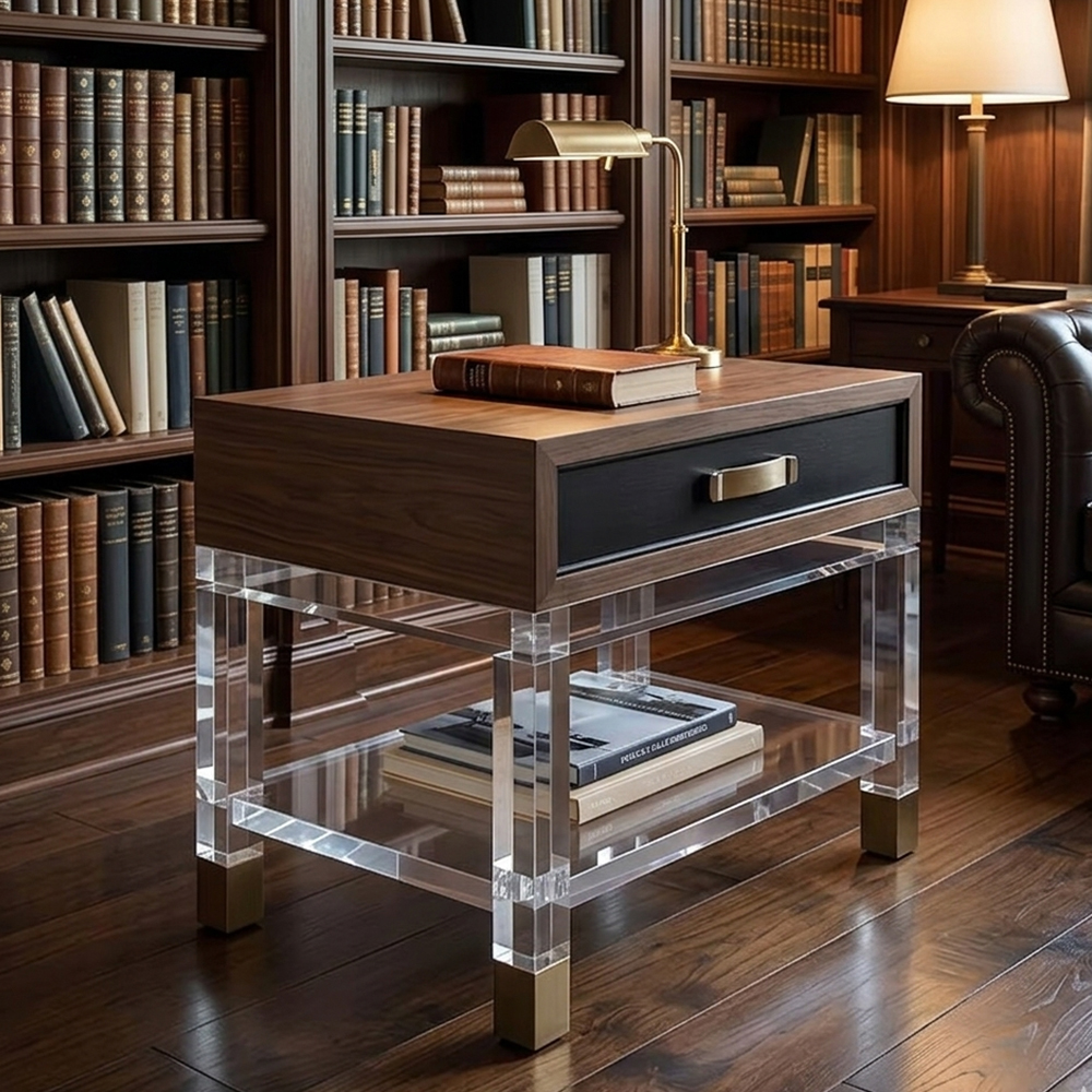 Wood-Tone Acrylic Frame Nightstand