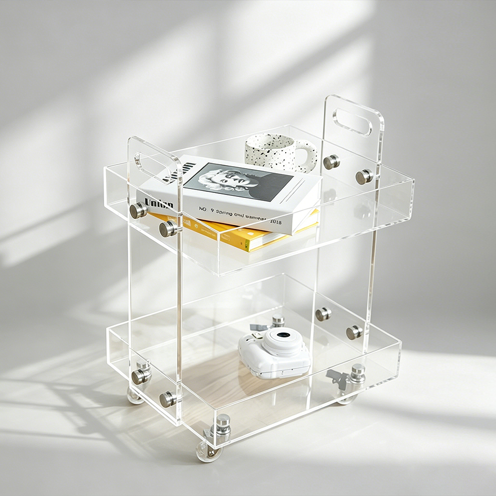 Clear Acrylic 2-Tier Rolling Storage Cart