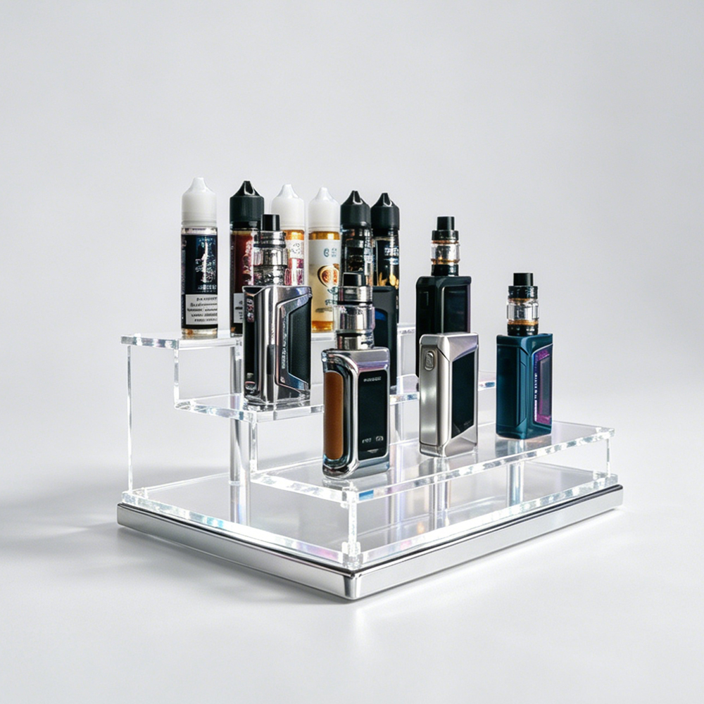 3-Tier Clear Acrylic Vape & E-Liquid Display Stand | Custom Wholesale Retail Organizer