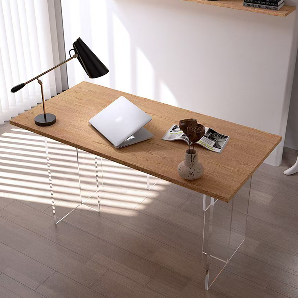 Modern Wabi-Sabi Clear Acrylic Leg Solid Wood Dining Table, Home Office Desk, Factory Custom Wholesale