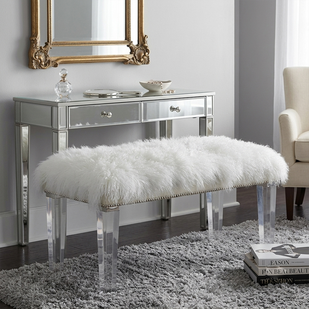 White Faux Fur Acrylic Leg Bench